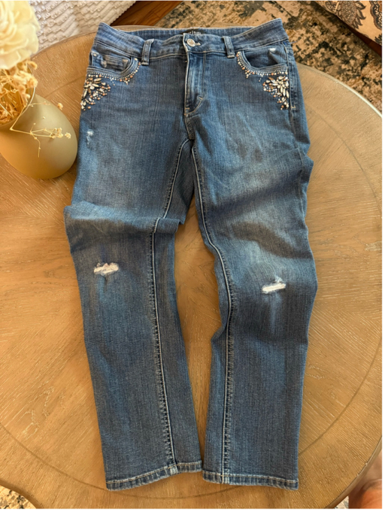 White House Black Market Denim - Women's White House Black Market Slim Crop Jeans Size 4 Blue Embellished